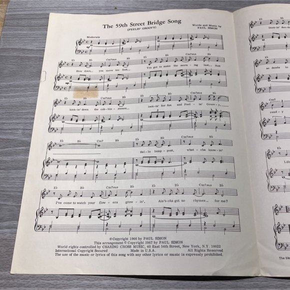 Vintage Sheet Music The 59th Street Bridge Song Feelin Groovy by Paul Simon 1966 - Picture 2 of 4